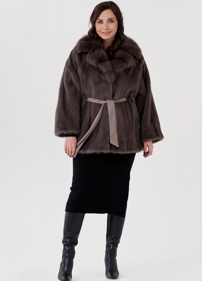 фото Укороченная шуба из норки под пояс модель № 23979