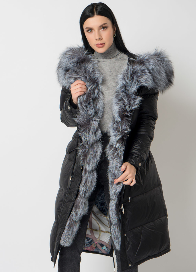 Парка - пуховик с мехом чернобурки модель № 75732 универмаг малина