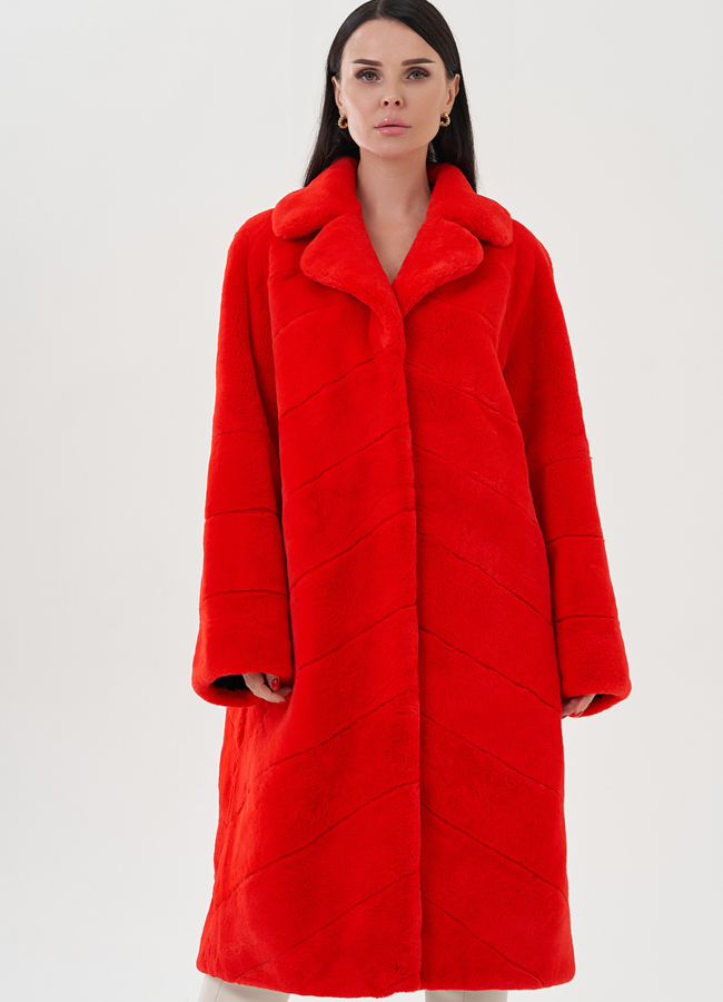 Красная шуба из кролика модель № 24798 меха малина