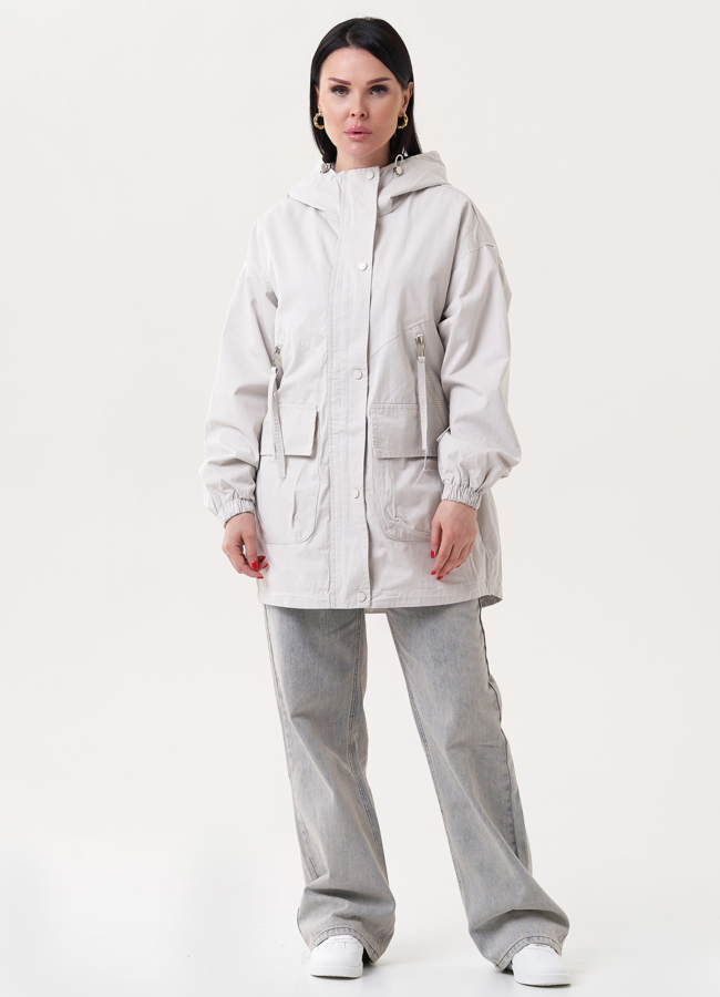 Удлиненная ветровка с капюшоном модель № 27258 меха малина