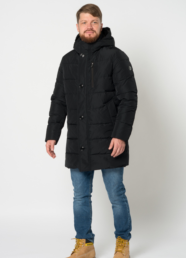 фото Пуховик мужской в черном цвете с капюшоном модель № 21567