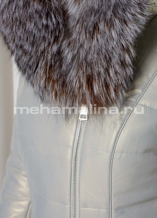 Светлый пуховик с капюшоном их эко кожи  модель № 6127 универмаг малина