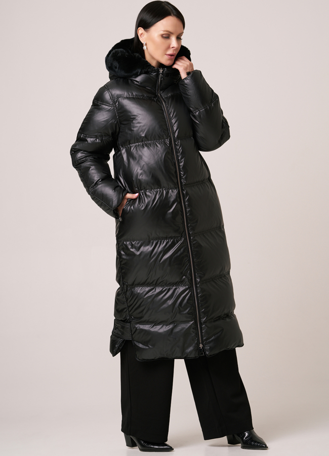 фото Двусторонний пуховик DiegoM черного цвета с отделкой из кролика  модель № Diego-M 818