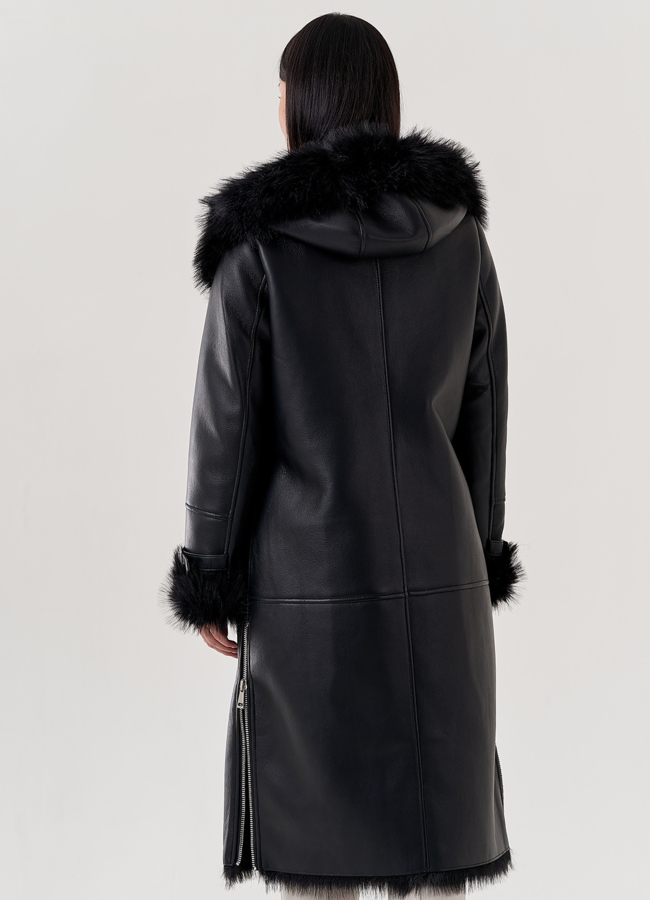 Женская дубленка из эко кожи черного цвета  модель № 79456 универмаг малина