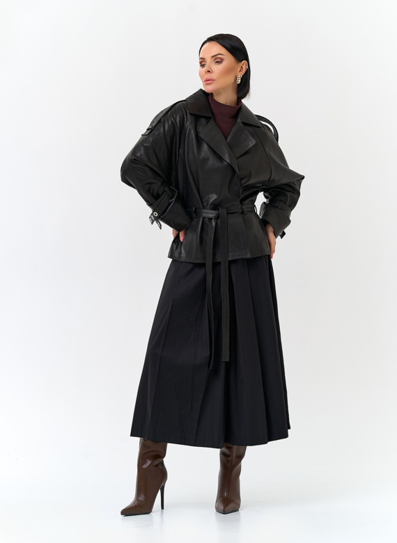 Женская куртка из натуральной кожи с поясом