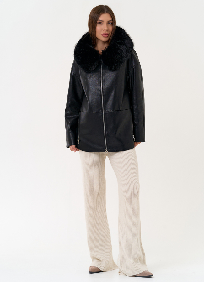 Женская утепленная куртка из эко кожи с капюшоном из эко меха модель № 31495 в рассрочку Женская утепленная куртка из эко кожи с капюшоном из эко меха модель № 31495 в рассрочку