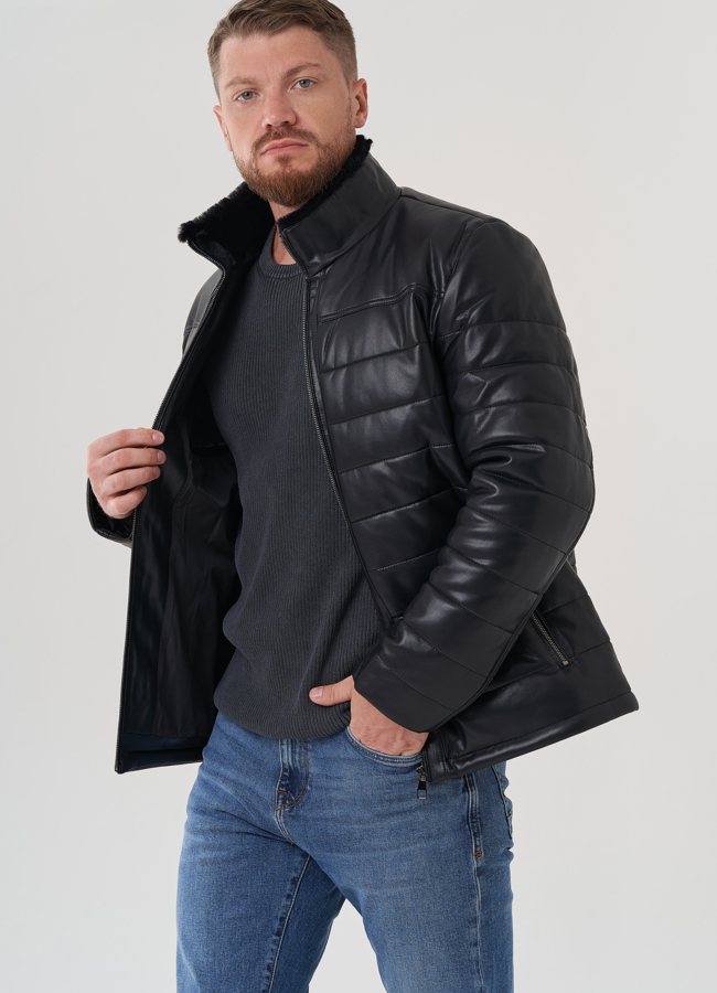 Пуховик мужской из эко кожи  модель № 81849 универмаг малина