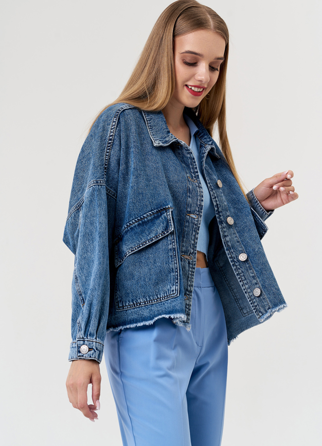 Джинсовая куртка синего цвета модель № 21245 универмаг малина