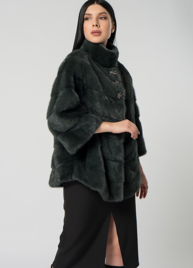 Короткая шуба из норки зеленого цвета модель № 1503 меха малина