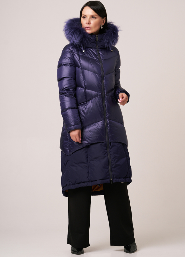 Пуховик DiegoM на молнии с капюшоном с отделкой из енота модель № Diego-M 723 универмаг малина