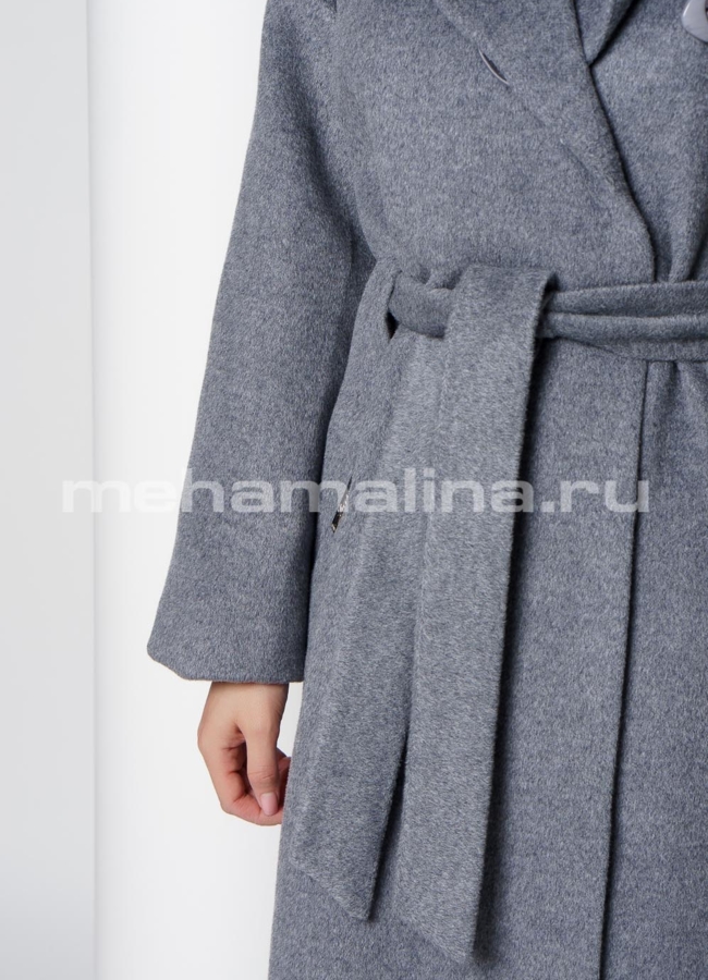 Пальто с капюшоном и поясом, серого цвета модель № 038 универмаг малина