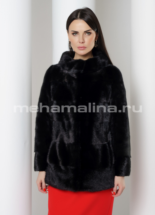 Укороченная норковая шуба черного цвета модель № S-781 универмаг малина