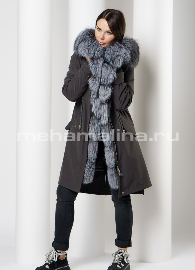 Парка на молнии с капюшоном отделка чернобурка модель № 17008 в рассрочку