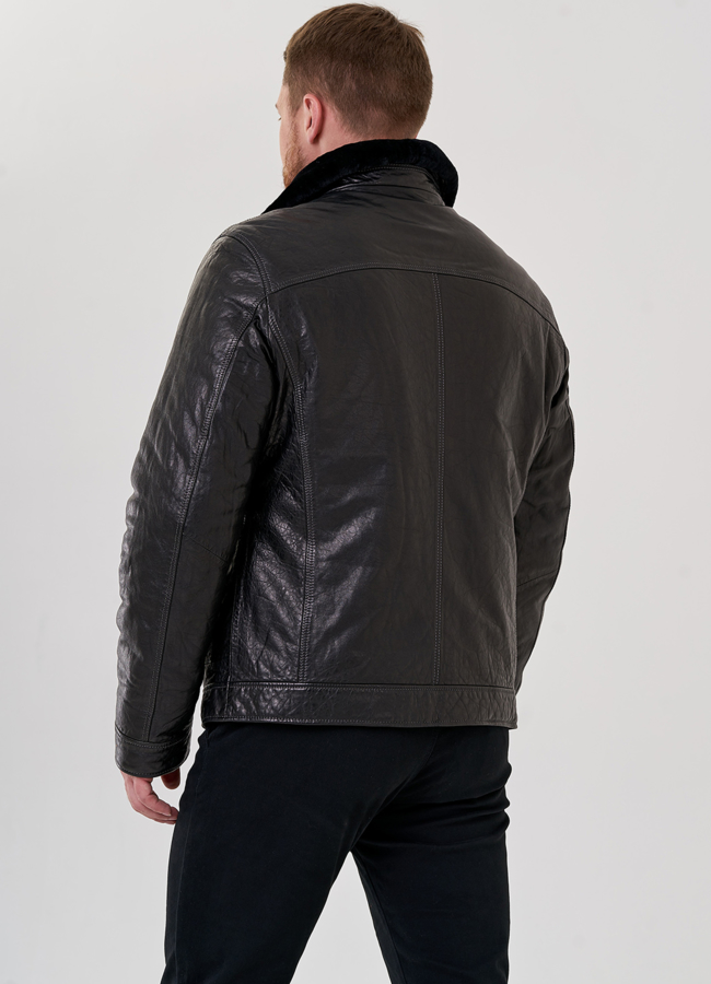 Мужской пуховик из натуральной кожи модель № 79169 в кредит