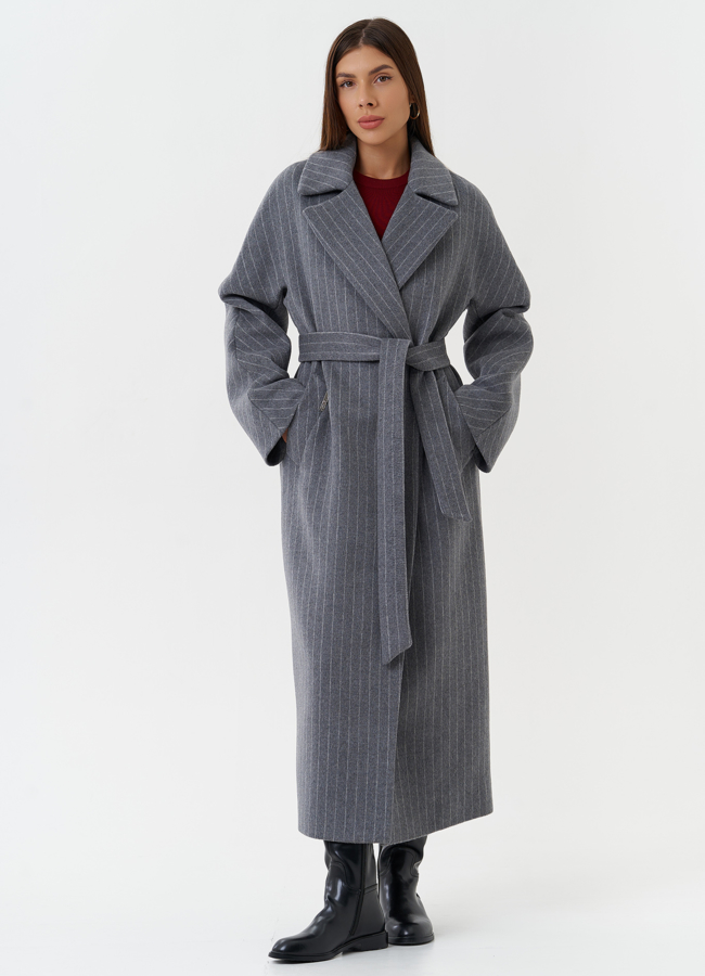 Длинное пальто в полоску модель № 28086 универмаг малина