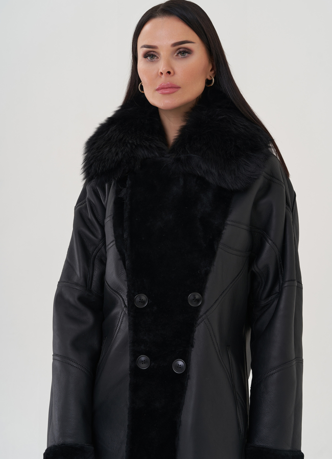 Женская дубленка с английским воротником  модель № 26046 в кредит