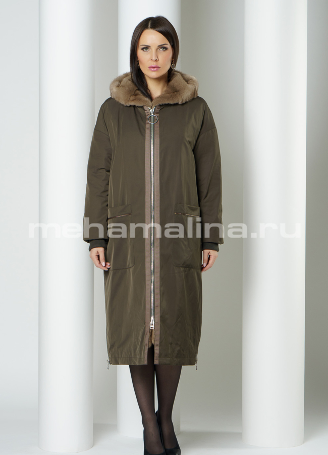 фото Парка прямая на молнии с капюшоном, отделка норка модель № 19263