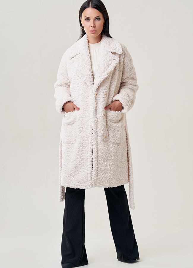 Пальто из эко меха с английским воротником  модель № 22955 в рассрочку