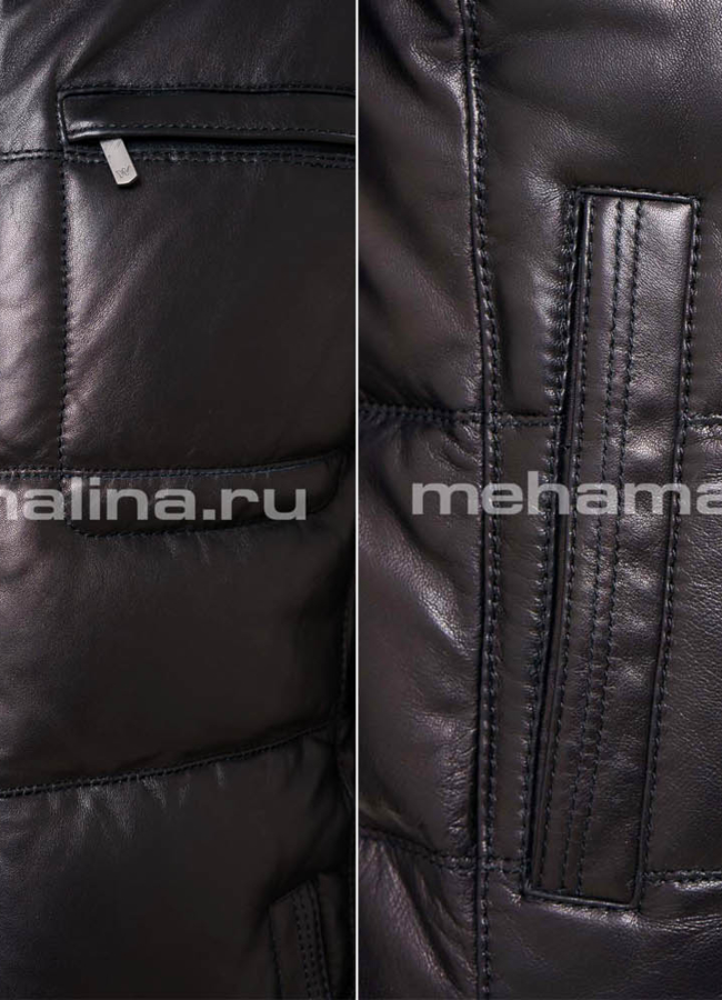 Кожаный пуховик с норкой  модель № ПМ-60 универмаг малина