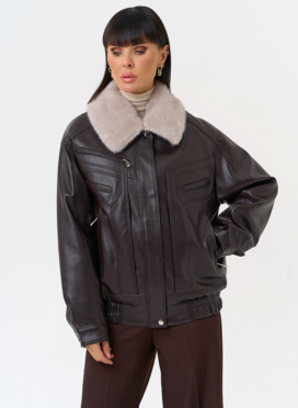 Женская утепленная куртка из эко кожи с воротником из эко меха Женская утепленная куртка из эко кожи с воротником из эко меха