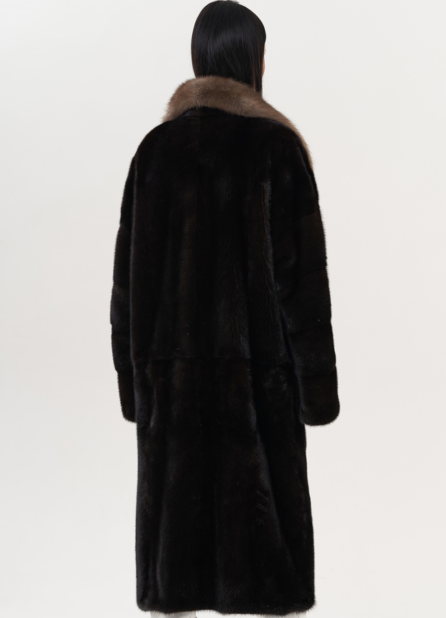 Норковая шуба с воротником из куницы модель № 26264 универмаг малина