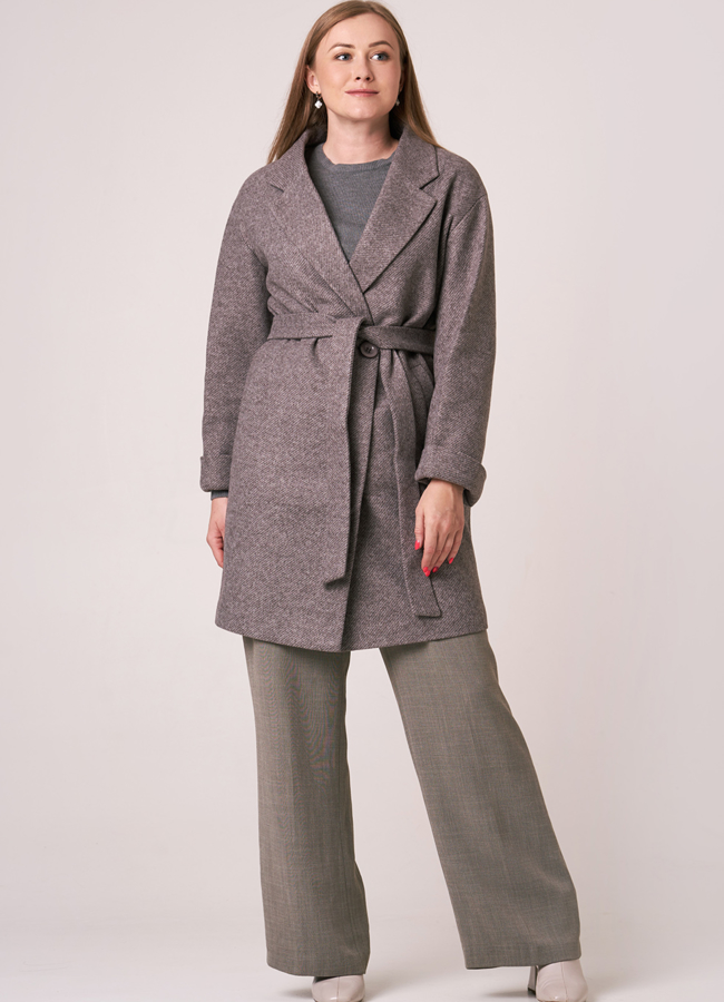 фото Пальто серого цвета с английским воротником модель № 5521