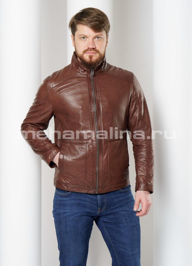Кожаная куртка прямого силуэта модель № 9097 меха малина