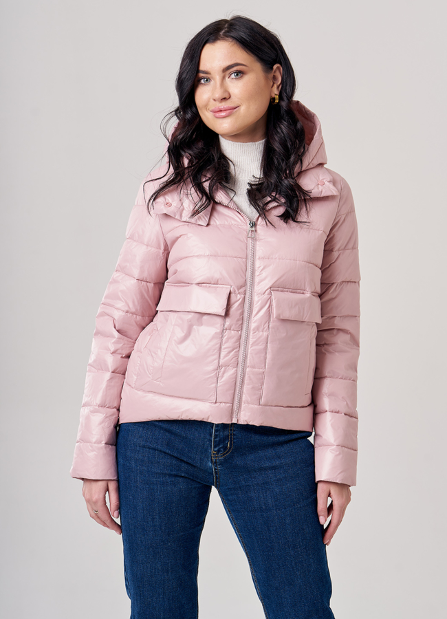 Укороченная женская куртка розового цвета модель № 9065 меха малина