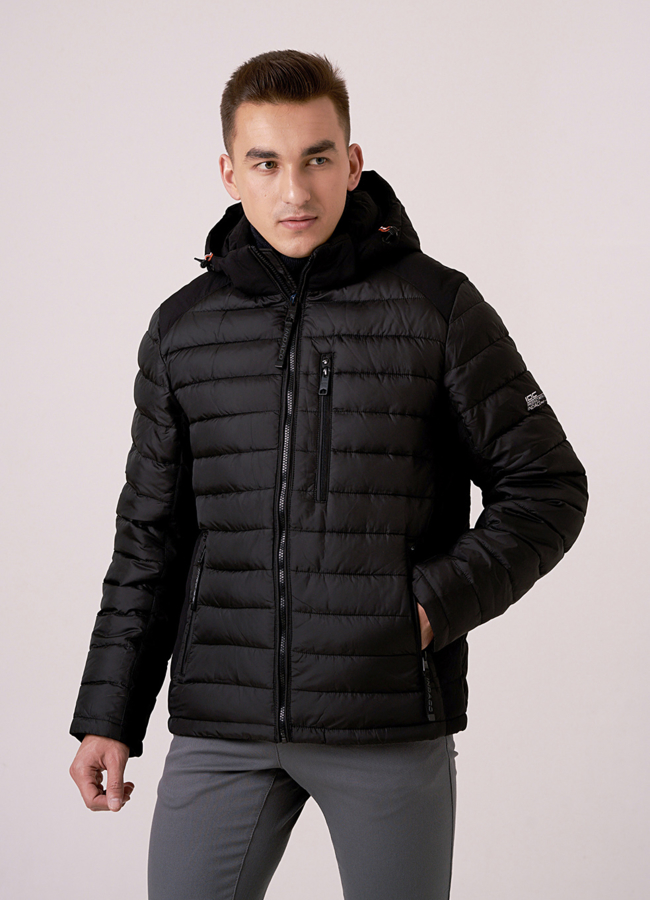 Черная куртка с климат-контролем на молнии модель № 775 меха малина