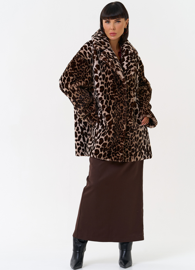 Женская шуба из эко меха с анималистическим принтом модель № 31278 универмаг малина Женская шуба из эко меха с анималистическим принтом модель № 31278 универмаг малина