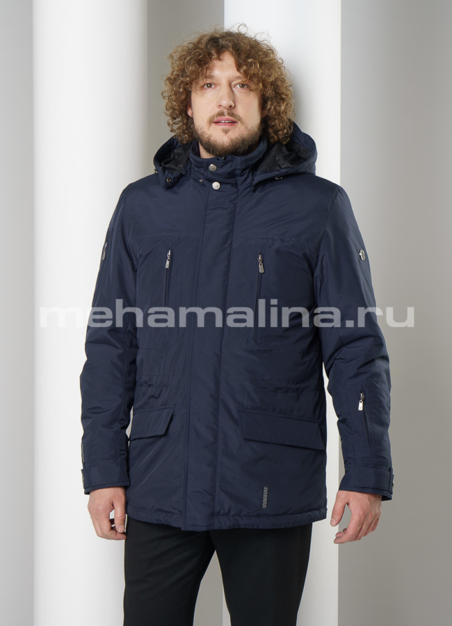 Мужская куртка прямого силуэта на молнии модель № KM-78 меха малина