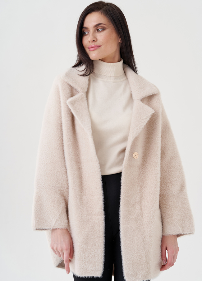 Светлый кардиган модель № 80240 меха малина