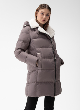 Комбинированный женский пуховик с капюшоном