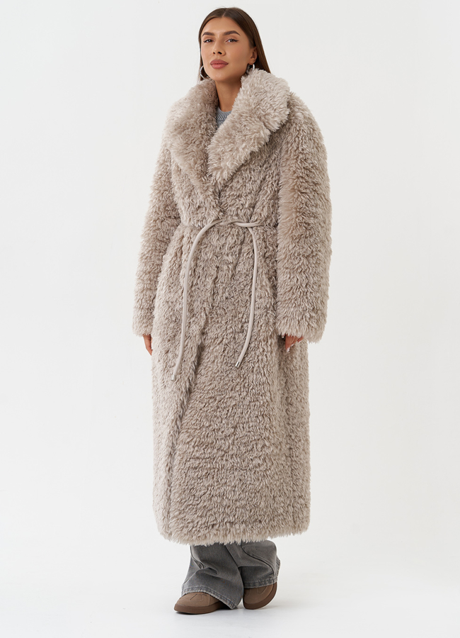 Длинная шуба под овчину с английским воротником модель № 28551 универмаг малина