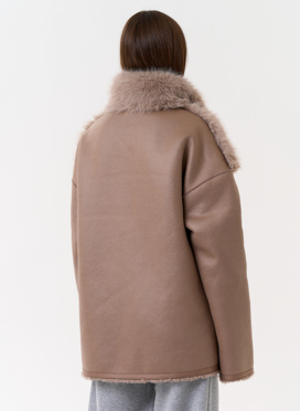 Женская дубленка из эко замши с отделкой из эко меха