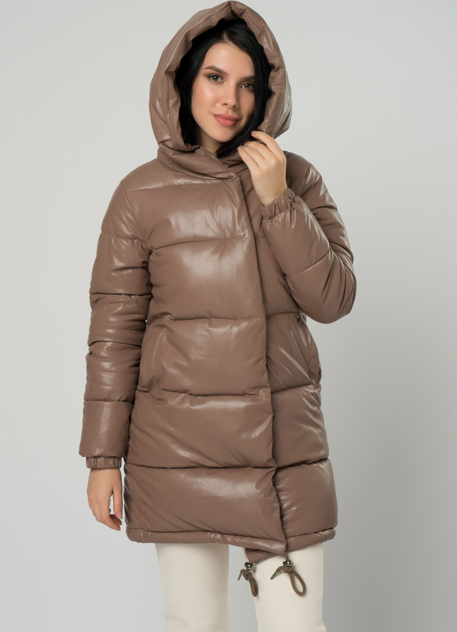 Пуховик из эко кожи модель № 75374/1 универмаг малина