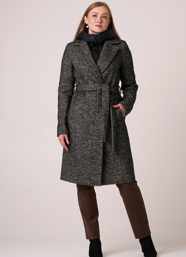 Пальто с отделкой из текстиля модель № 434 меха малина