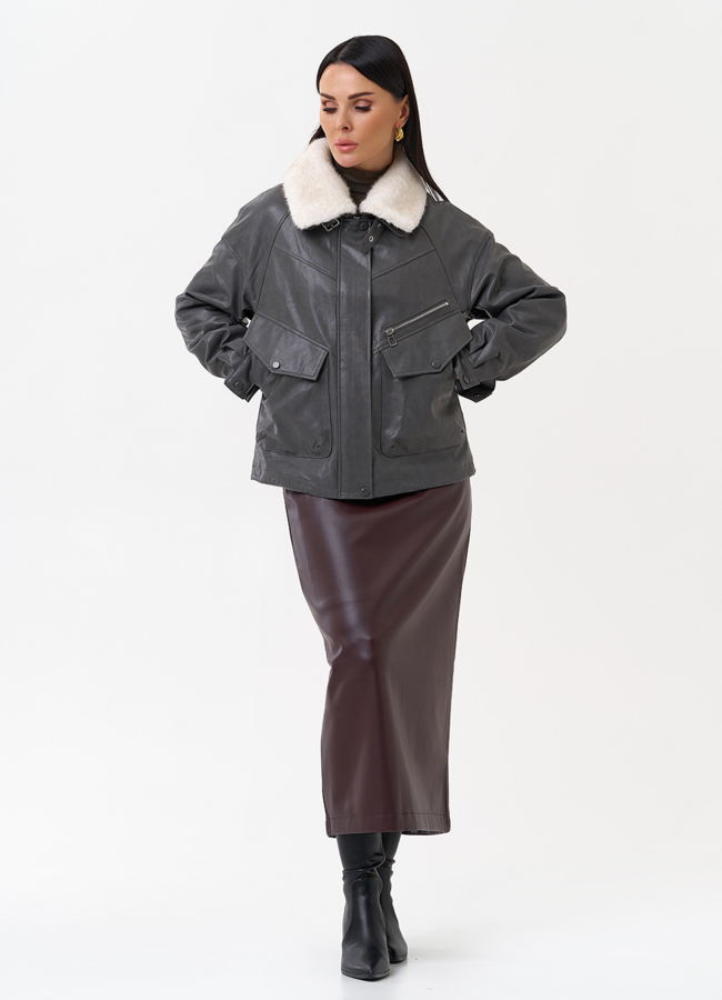 Куртка из эко кожи на утеплителе с натуральным мехом модель № 2180 универмаг малина
