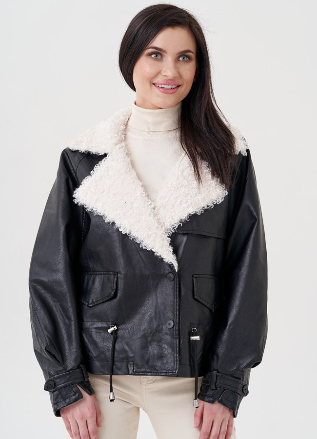 Куртка оверсайз на утеплителе из эко кожи модель № 158 универмаг малина