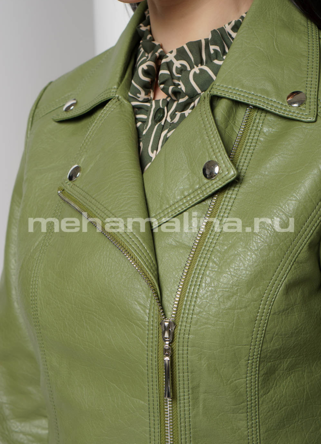 Куртка из эко кожи зеленого цвета  модель № 1555 универмаг малина