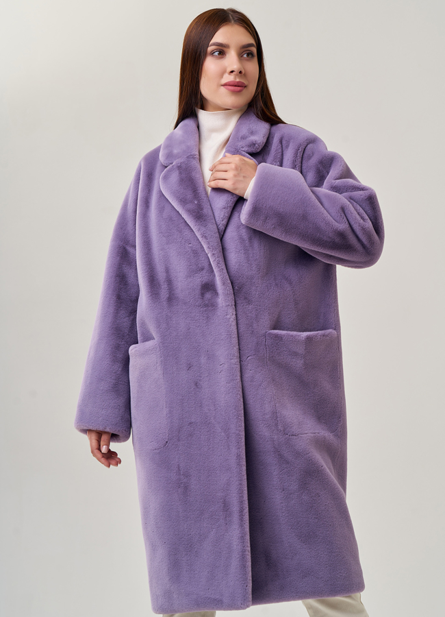 Женское пальто из искусственного меха модель № 23184 меха малина