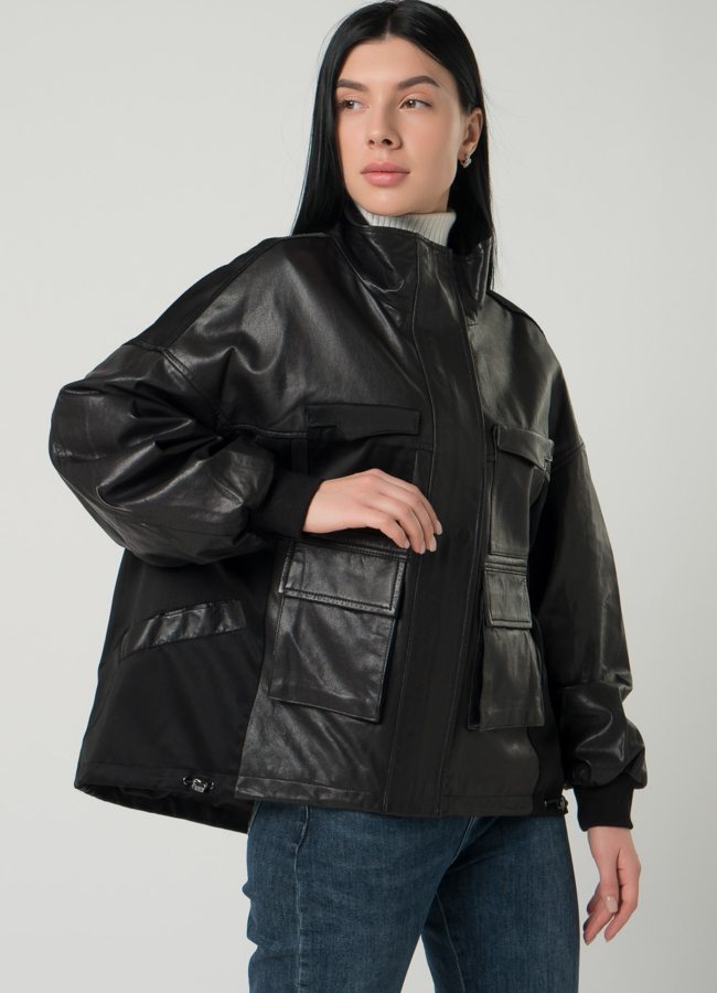 Женская кожаная рубашка-оверсайз модель № 22339 универмаг малина