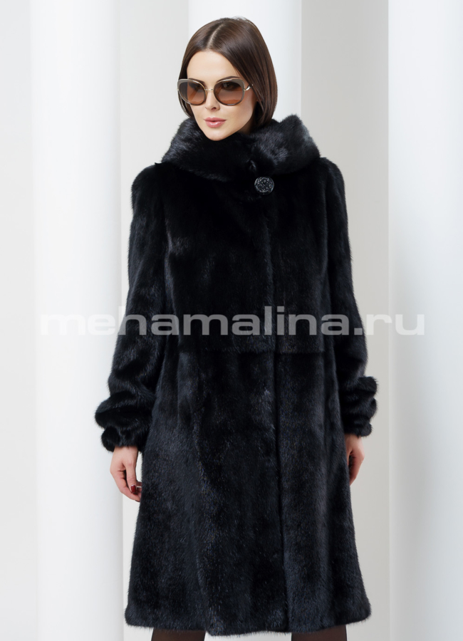 Норковая шуба с капюшоном модель № S-482 меха малина