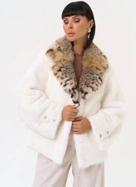 Куртка из меха норки с английским воротником из меха рыси