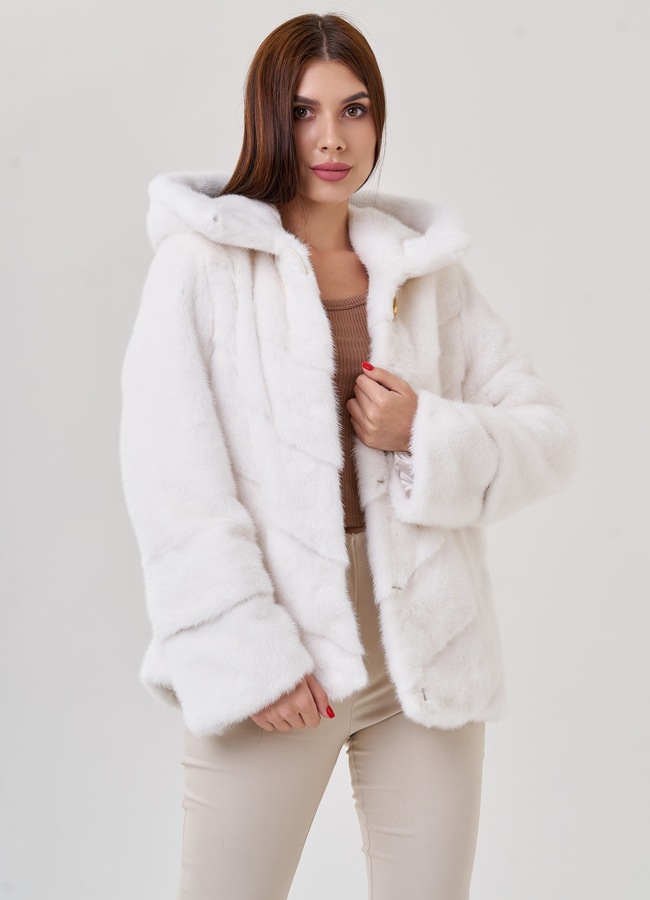 Куртка из норки в белом цвете модель № 79057 меха малина