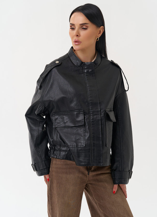 Женская куртка из эко кожи черного цвета модель № 30397 в кредит Женская куртка из эко кожи черного цвета модель № 30397 в кредит