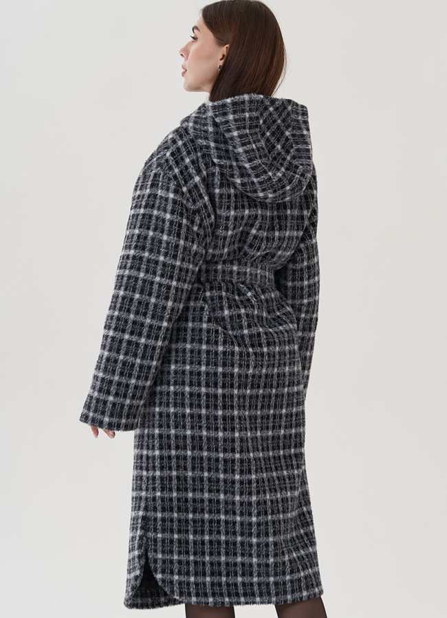 фото Пальто утепленное с принтом в клетку модель № 25461