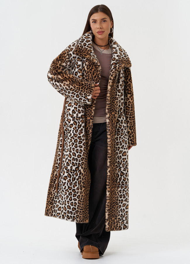 Пальто из эко меха с анималистичным принтом модель № 28554 универмаг малина