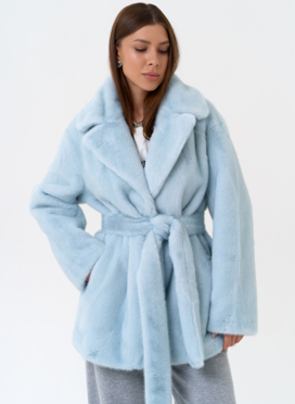 Женская шуба из эко меха в голубом цвете Женская шуба из эко меха в голубом цвете