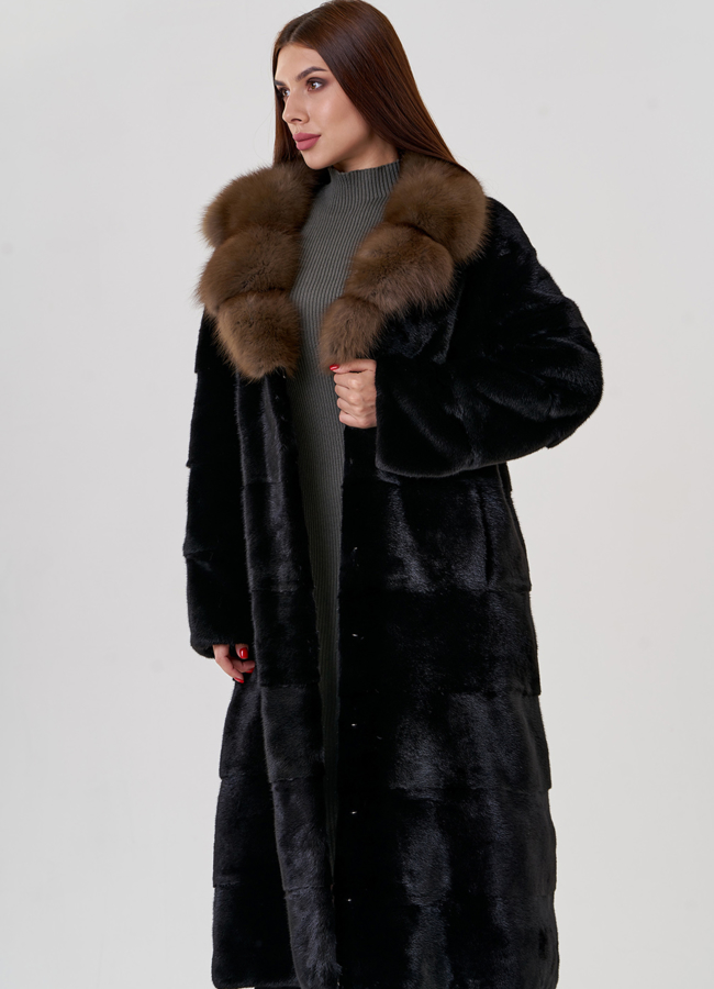 Шуба из норки с английским воротником  модель № 23090 универмаг малина